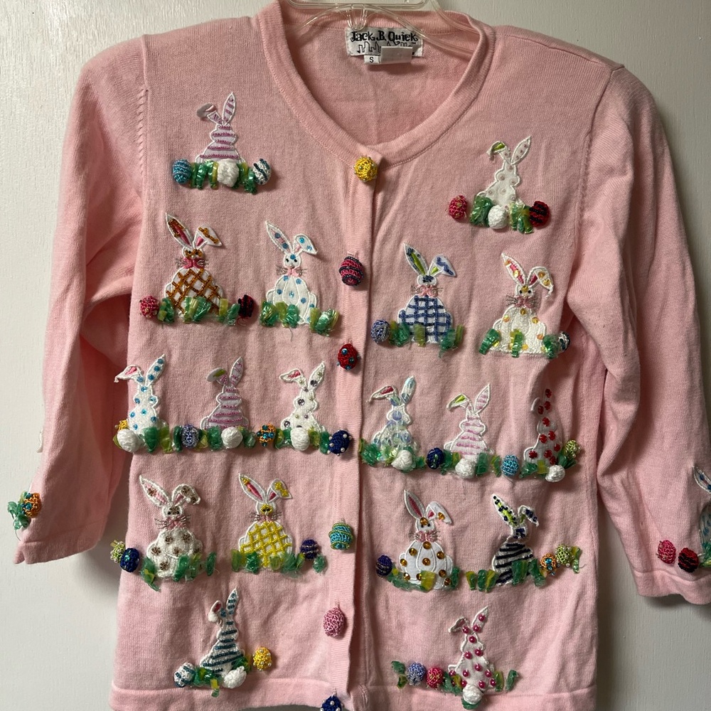 Jack B Quick Ladies sweater cardigan with Bunny Design size Small